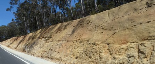 Simulated rock at the top of the cutting over natural rock at Mount Victoria in the Blue Mountains, NSW